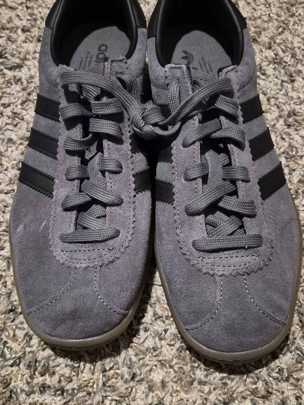 adidas Men’s Gray Suede Sneakers with Black Stripes